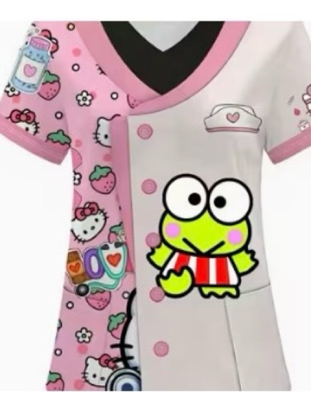 Sanrio - Women’s Scrub Uniform with Hello Kitty And Keroppi Print- Medium